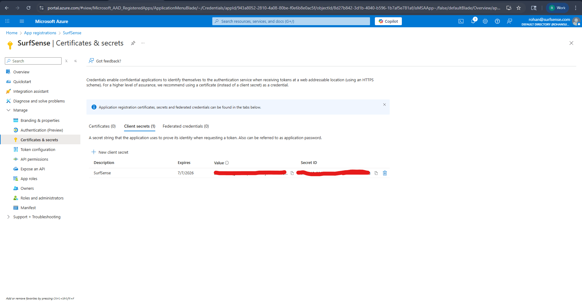 Certificates & Secrets - Created